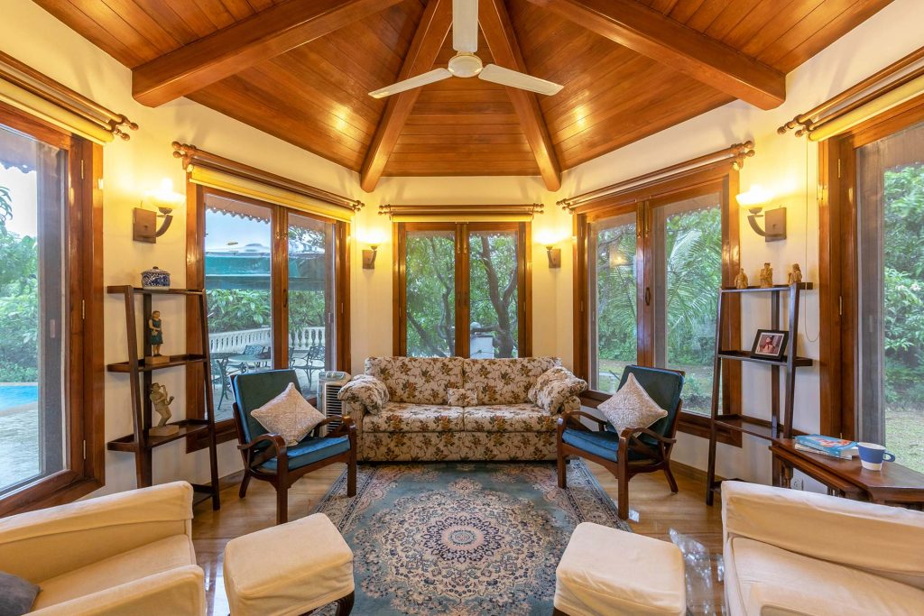 Cosy interiors at this quaint home surrounded by mango plantations