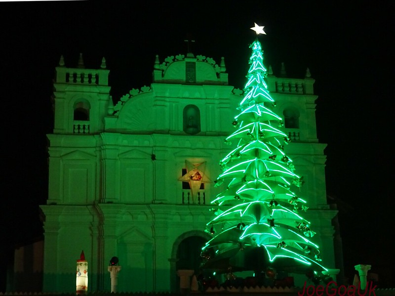 Cathedrals are bathed in Christmas decorations.