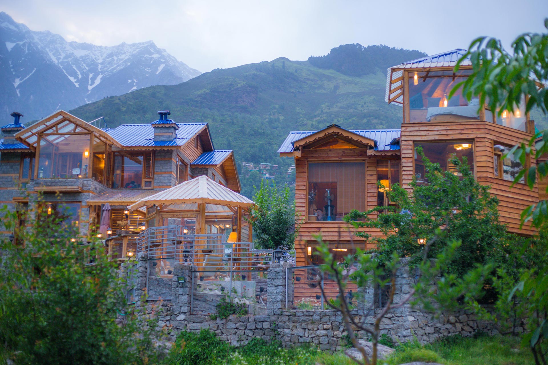 Cottage style villas in front of Himalayas