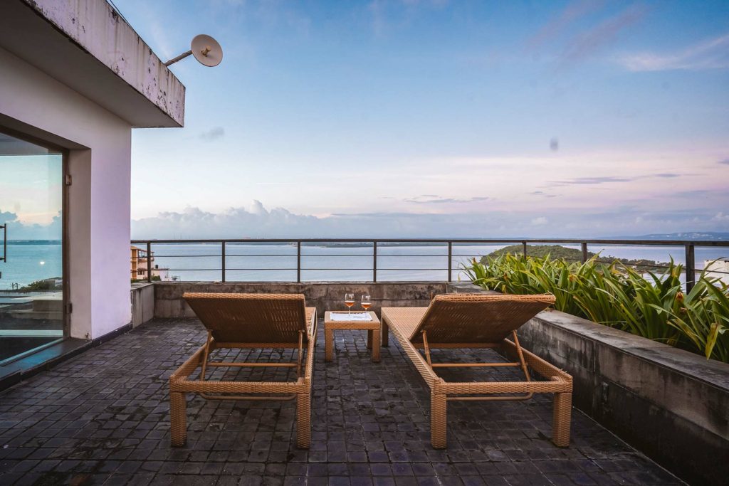 terrace with a beach view in Goa