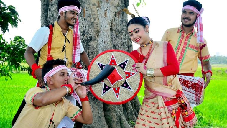 bihu dance during bohag bihu in assam