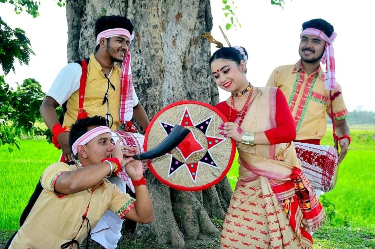 bihu dance during bohag bihu in assam