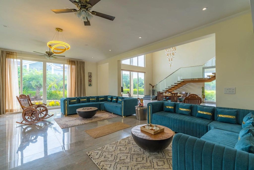 Auric Acres villa outdoor seating is perfect for reunions near Delhi