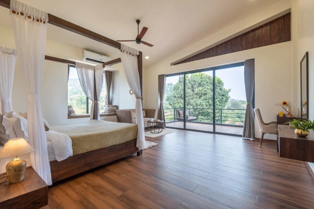 Cosy fireplace corner in family villa retreat at Lonavala