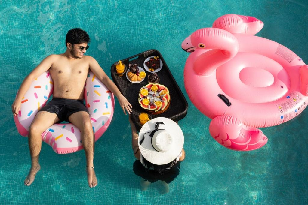 floating breakfast at villa in alibaug