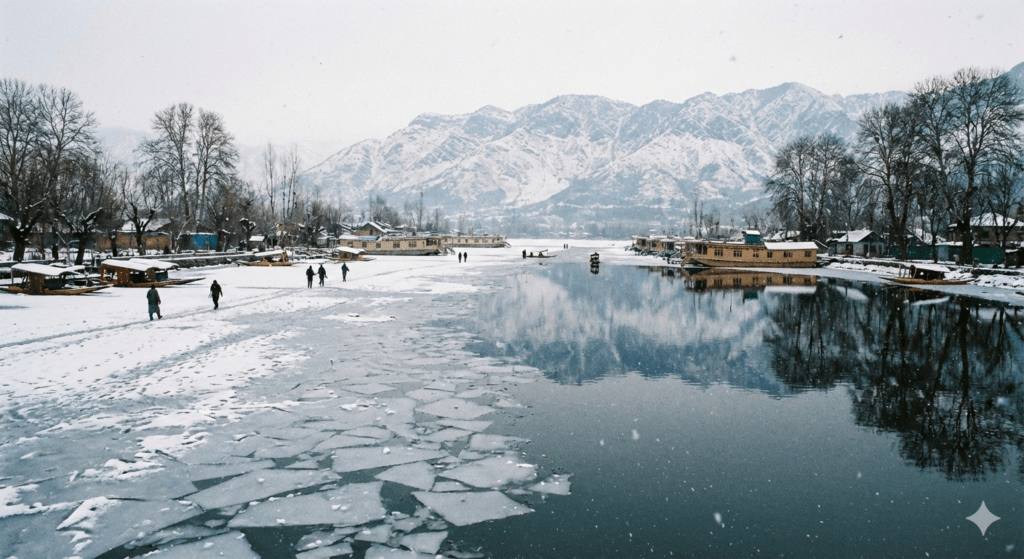 nigeen lake frozen lakes in kashmir in january