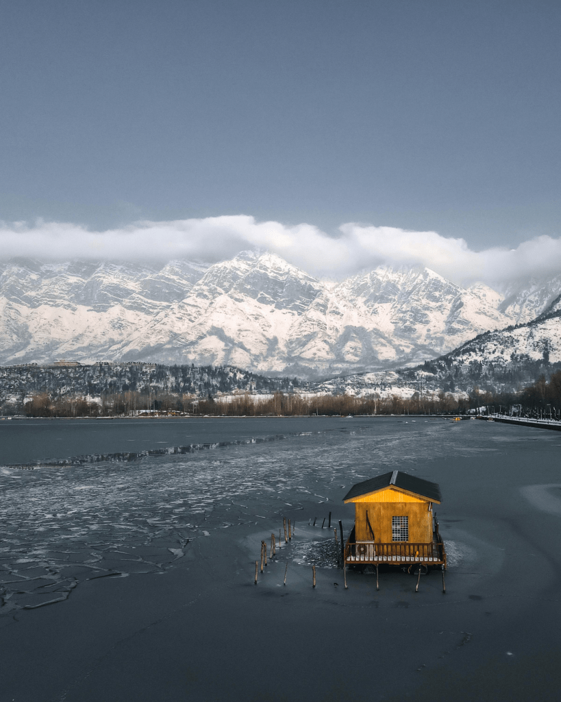 dal lake frozen in kashmir