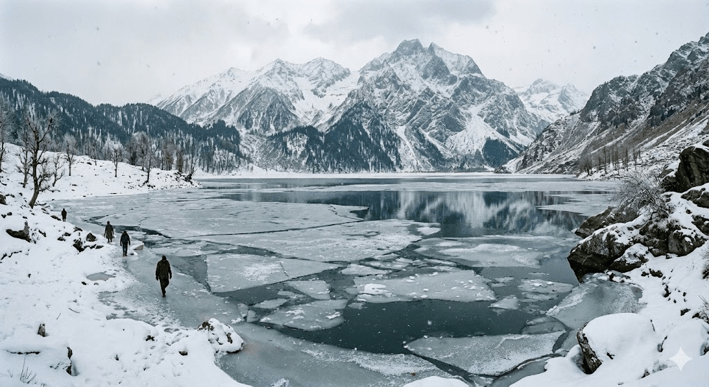 frozen lakes in kashmir in january
