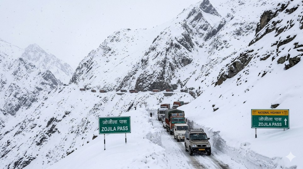 places to see snow in india in june - srinagar leh highway snowfall
